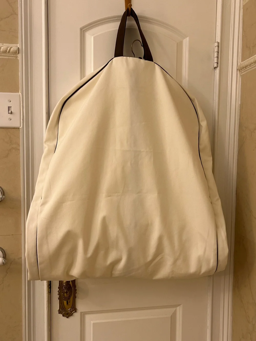 Hermes Garment Bag in Cream with Piping Trim